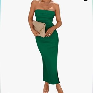 PRETTYGARDEN Womens Summer Bodycon Maxi Tube Dress Ribbed Strapless green